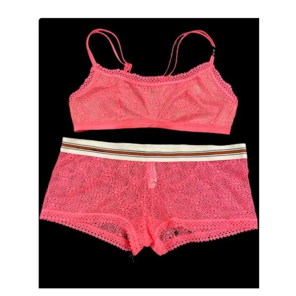 Victorias Secret set Unlined Scoop Neck lace bralette & Sheer Lace Short panty S